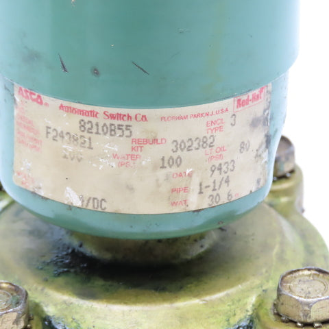 ASCO 8210B55 Red Hat 1-1/4" NPT Solenoid Valve 24VDC WOG 100PSI