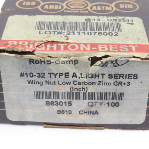 Brighton Best 863015 #10-32 Wing Nut Low Carbon Zinc Box Of 100