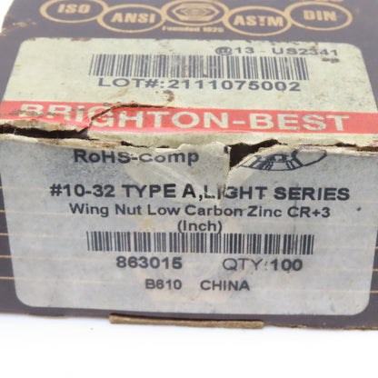 Brighton Best 863015 #10-32 Wing Nut Low Carbon Zinc Box Of 100