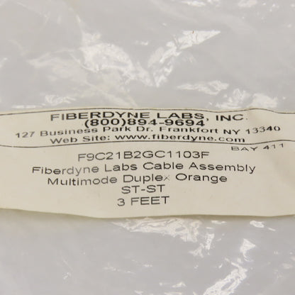 Fiberdyne F9C21B2GC1103F Multimode Duplex Fiber Optic Cable ST-ST 3'