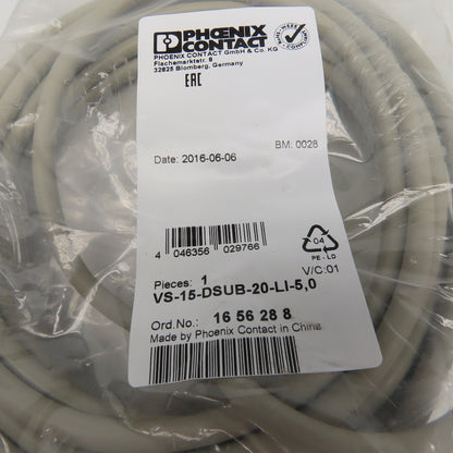 Phoenix Contact VS-15-DSUB-20-LI-5.0 D-Sub Cable 15 Position Male/Female 5M
