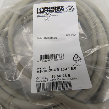 Phoenix Contact VS-15-DSUB-20-LI-5.0 D-Sub Cable 15 Position Male/Female 5M