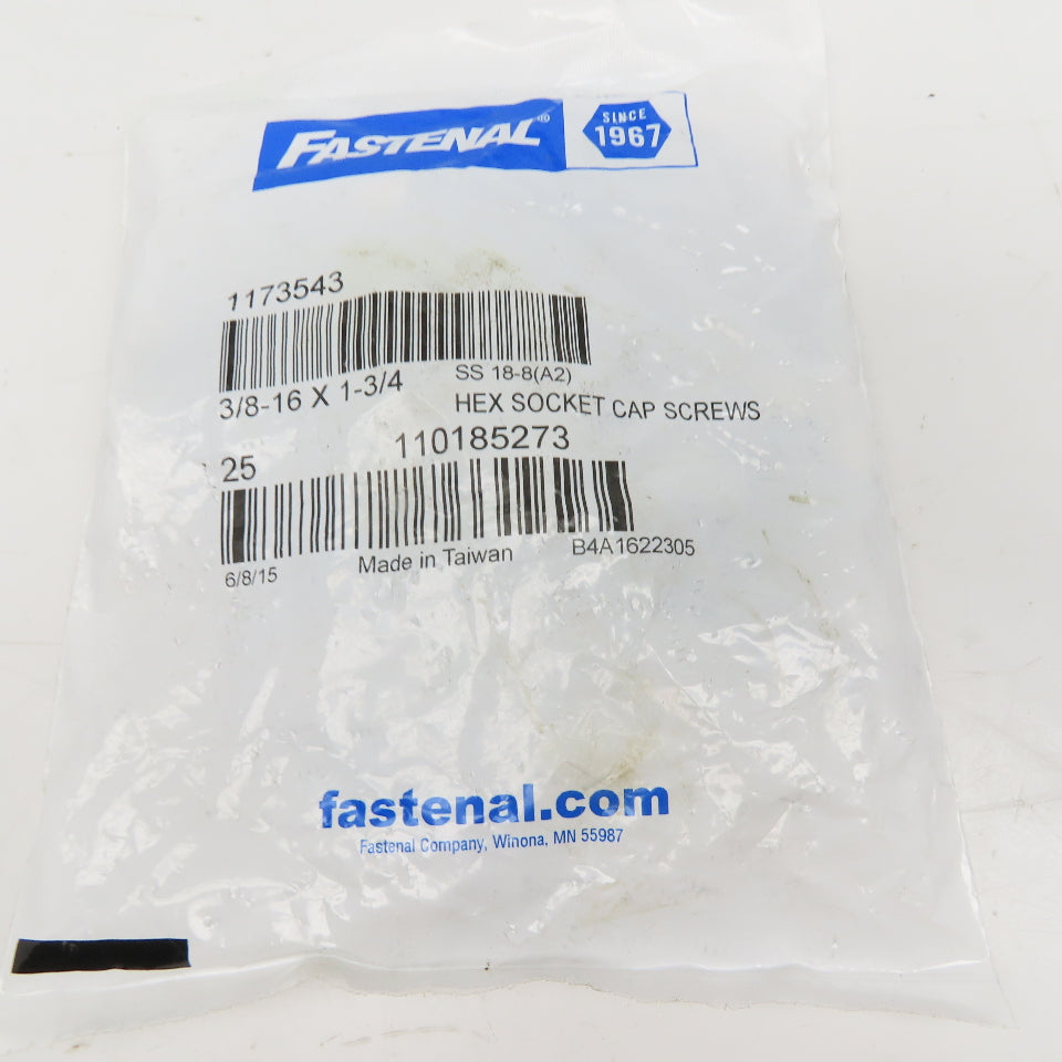 Holo-Krome 3/8"-16 x 1-3/4" Stainless Steel Socket Head Cap Screw SHCS Lot Of 25