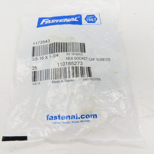 Holo-Krome 3/8"-16 x 1-3/4" Stainless Steel Socket Head Cap Screw SHCS Lot Of 25