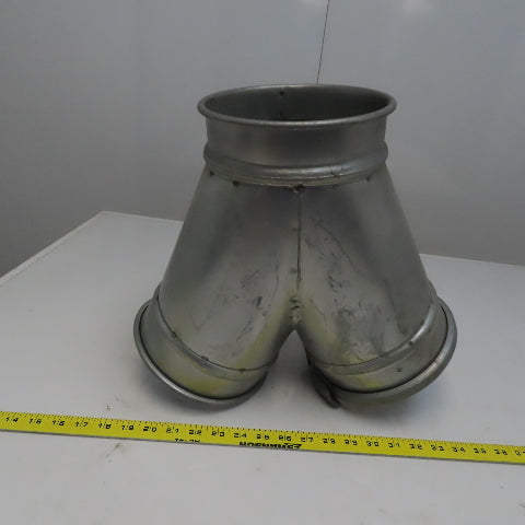 10" x 8" x 8" Quick-Clamp Rolled Edge Duct Wye Branch Galvanized Steel 18" OAL