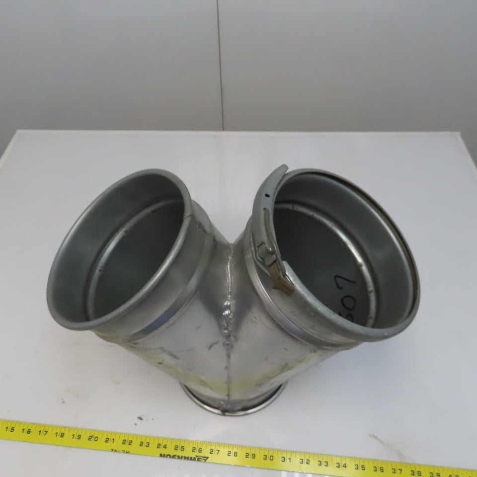 7" x 7" x 7" Quick-Clamp Rolled Edge Duct Wye Branch Galvanized Steel 15" OAL