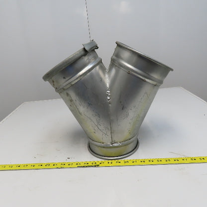 7" x 7" x 7" Quick-Clamp Rolled Edge Duct Wye Branch Galvanized Steel 15" OAL