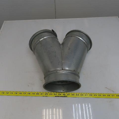7" x 7" x 7" Quick-Clamp Rolled Edge Duct Wye Branch Galvanized Steel 15" OAL