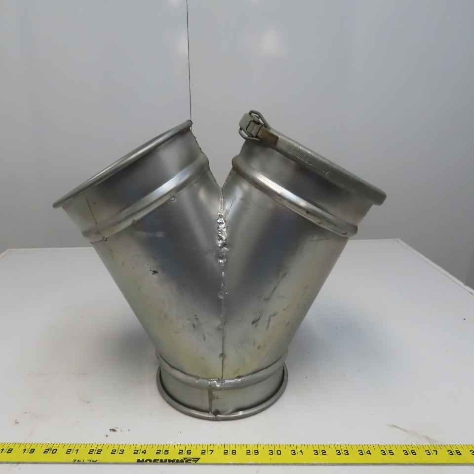 7" x 7" x 7" Quick-Clamp Rolled Edge Duct Wye Branch Galvanized Steel 15" OAL