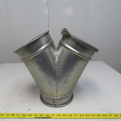 7" x 7" x 7" Quick-Clamp Rolled Edge Duct Wye Branch Galvanized Steel 15" OAL