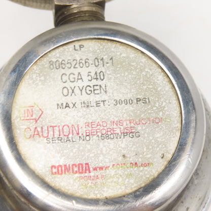 Concoa CGA 540 Oxygen Regulator 3000 PSI Max