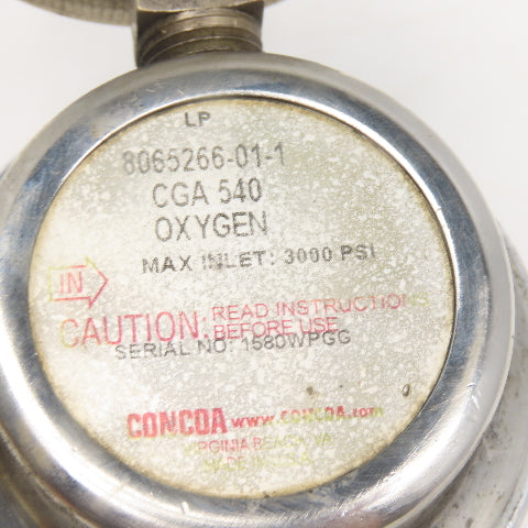 Concoa CGA 540 Oxygen Regulator 3000 PSI Max
