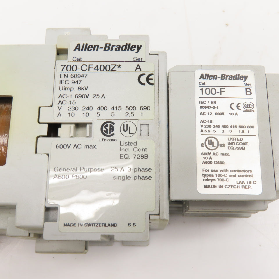 Allen Bradley 700-CF400Z 100-F N/O Contactor 600V 25A 3Ph W/ Aux. 100-F 24VDC
