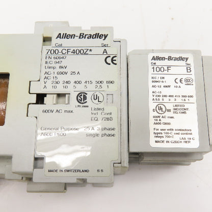 Allen Bradley 700-CF400Z 100-F N/O Contactor 600V 25A 3Ph W/ Aux. 100-F 24VDC