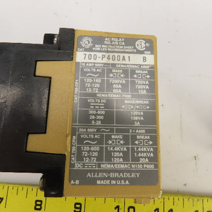 Allen Bradley 700-P400A1 Ser B AC Relay 120V Coil Lot Of 4
