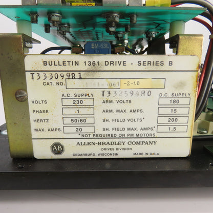 Allen Bradley 1361-D061-2-10 Bulletin 1361 Ser B DC Drive 230VAC 1PH 20A 180VDC
