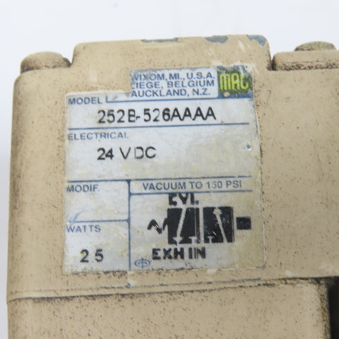 MAC 252B-526AAAA 2 Position Pneumatic Solenoid W/ Regulator 0-120 PSI 24VDC