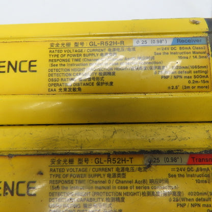 Keyence GL-R52H-T GL-R52H-R Safety Light Curtain Transmitter Receiver Set 24VDC