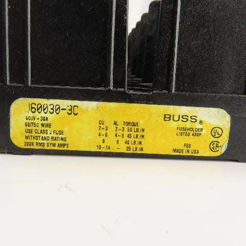 Buss J60030-3C 600V 30A 3 Pole Fuse Holder Lot Of 14