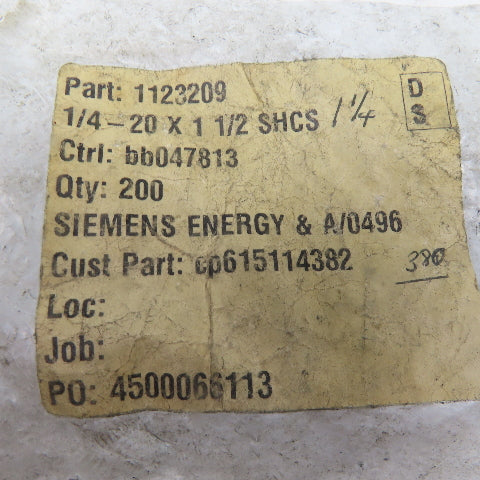 Fastenal 1123209 1/4"-20 x 1-1/2" Socket Head Cap Screw SHCS Pack Of 200