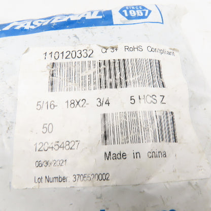 5/16"-18 x 2-3/4" Long Hex Head Cap Screw Partial Thread Gr 5 Lot Of 50