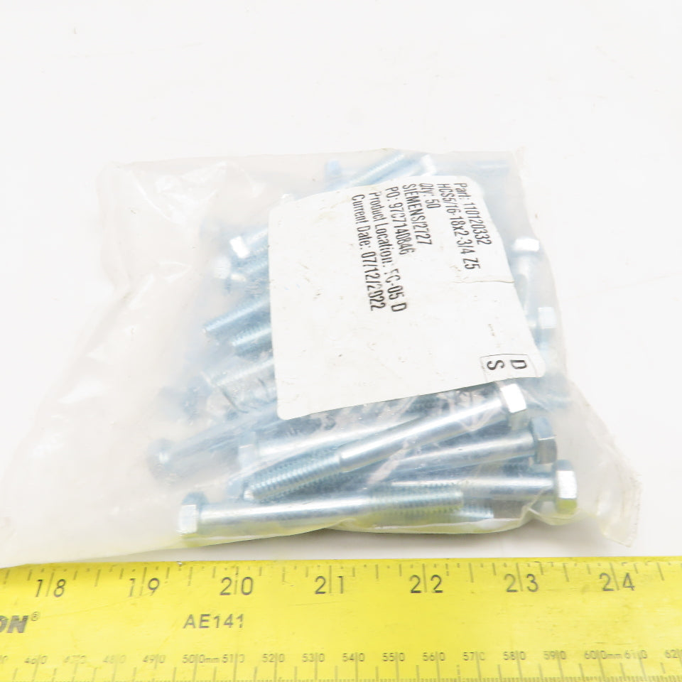 5/16"-18 x 2-3/4" Long Hex Head Cap Screw Partial Thread Gr 5 Lot Of 50