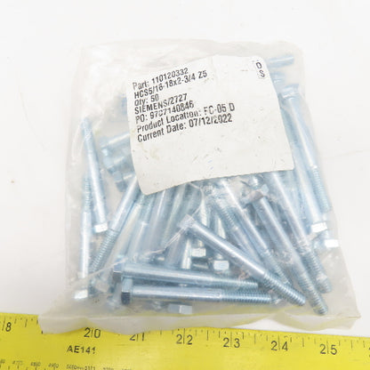 5/16"-18 x 2-3/4" Long Hex Head Cap Screw Partial Thread Gr 5 Lot Of 50