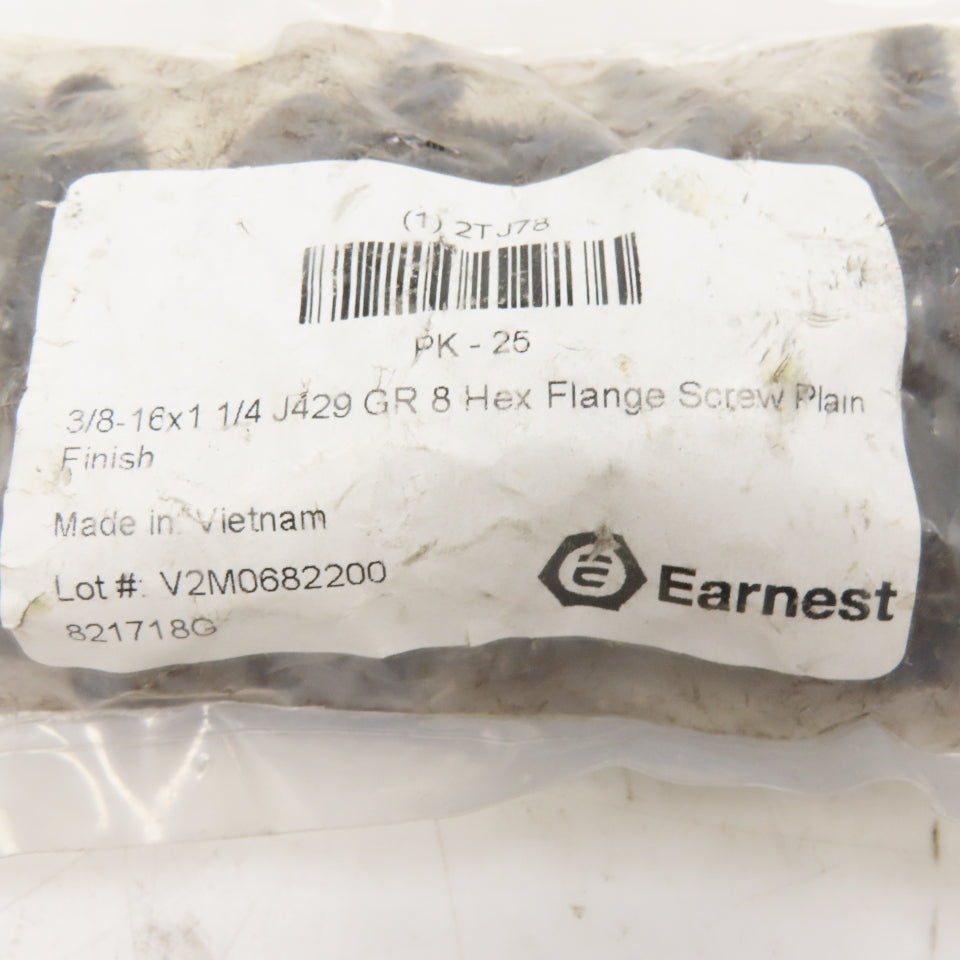 Earnest 2TJ78 3/8"-16 x 1-1/4" Long Grade 8 Hex Flange Screw Lot of 25