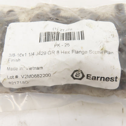 Earnest 2TJ78 3/8"-16 x 1-1/4" Long Grade 8 Hex Flange Screw Lot of 25