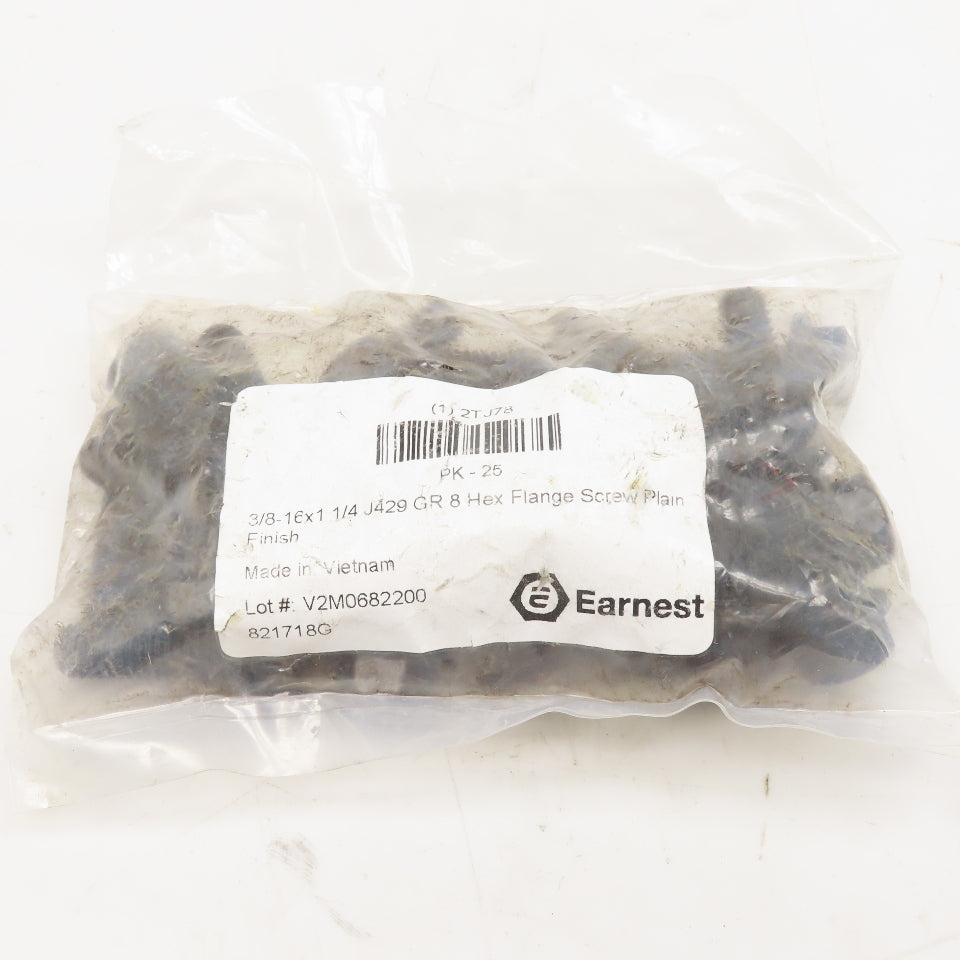 Earnest 2TJ78 3/8"-16 x 1-1/4" Long Grade 8 Hex Flange Screw Lot of 25