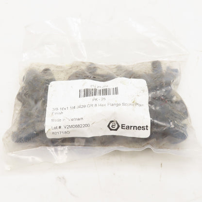 Earnest 2TJ78 3/8"-16 x 1-1/4" Long Grade 8 Hex Flange Screw Lot of 25