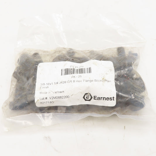 Earnest 2TJ78 3/8"-16 x 1-1/4" Long Grade 8 Hex Flange Screw Lot of 25