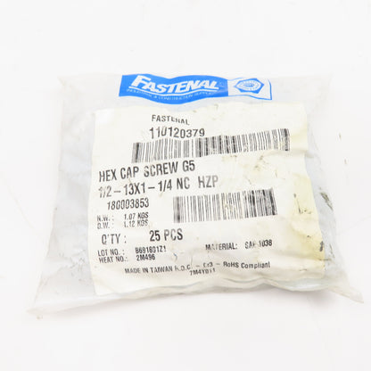 Fastenal 110120379 1/2"-13 x 1-1/4" Long Zinc Hex Cap Screw G5 Lot Of 25
