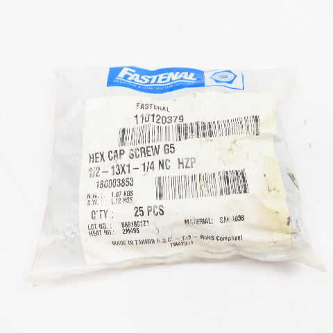 Fastenal 110120379 1/2"-13 x 1-1/4" Long Zinc Hex Cap Screw G5 Lot Of 25