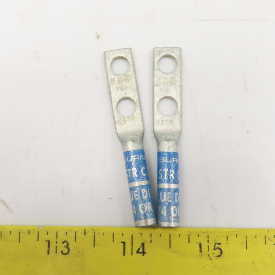 Burndy 6 STR CU Blue Die Wire Terminal Crimp 2 Hole Lug Lot Of 2