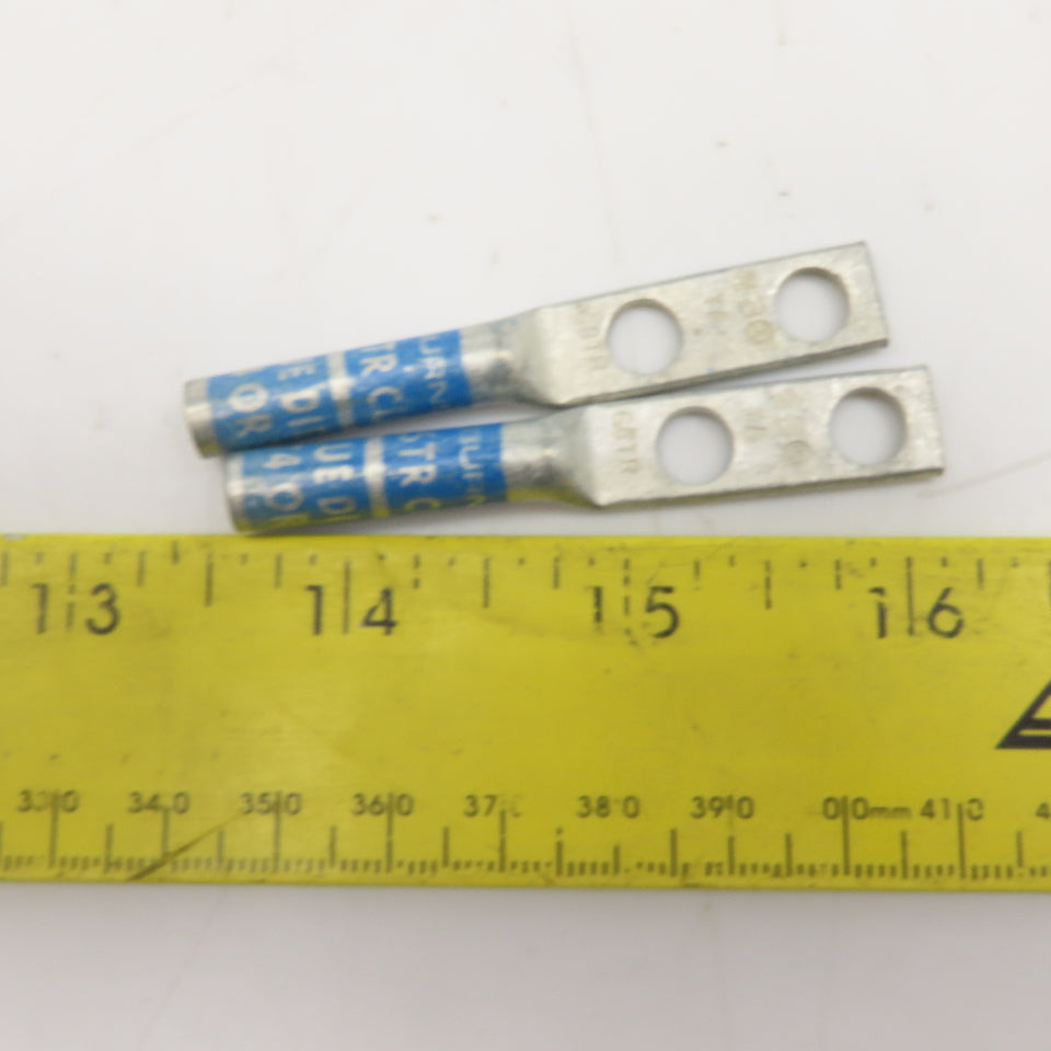 Burndy 6 STR CU Blue Die Wire Terminal Crimp 2 Hole Lug Lot Of 2