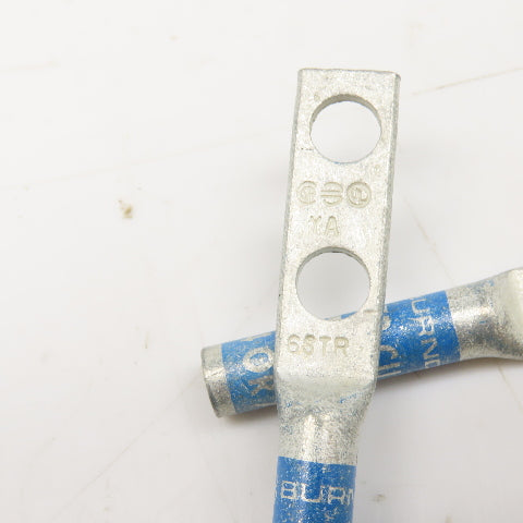 Burndy 6 STR CU Blue Die Wire Terminal Crimp 2 Hole Lug Lot Of 2