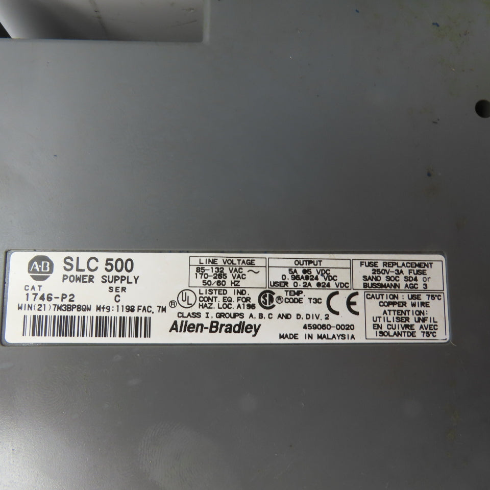 Allen Bradley 1746-A10 Ser B 10 Slot CPU Chassis Rack PLC W/1746-P2 Power Supply