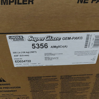 Lincoln ED034722 SuperGlaze 5356 035 SuperGlaze 5356 MIG Wire 300lb Gem-Pak Box