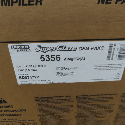 Lincoln ED034722 SuperGlaze 5356 035 SuperGlaze 5356 MIG Wire 300lb Gem-Pak Box