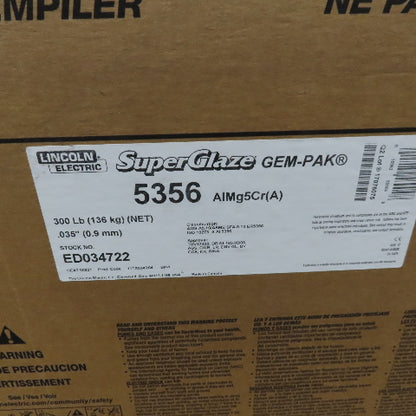 Lincoln ED034722 SuperGlaze 5356 035 SuperGlaze 5356 MIG Wire 300lb Gem-Pak Box