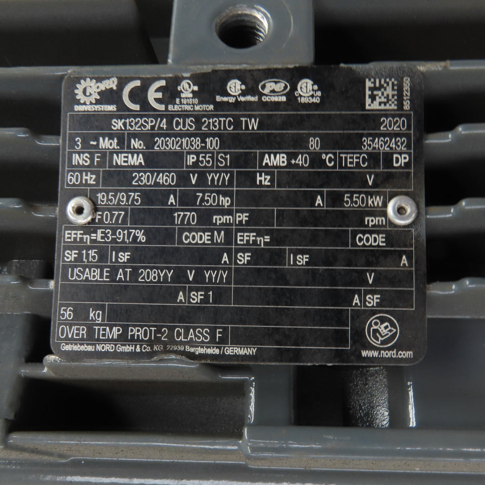 Nord SK132SP/4 CUS 213TC TW 7-1/2HP AC Electric Motor 1770RPM 208-230/460V 3PH