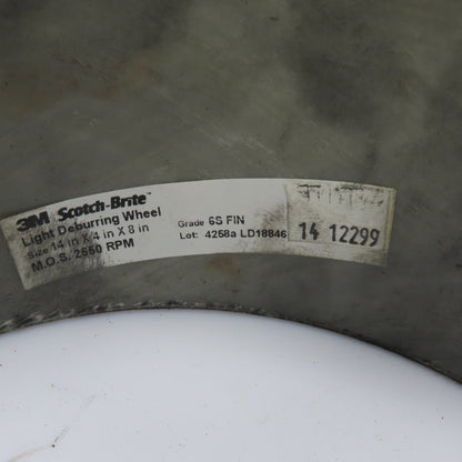 3M Scotch-Brite Light Deburring Wheel 6S FIN 2550RPM 13-3/4"x 4" x 8" Arbor