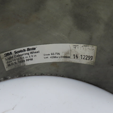 3M Scotch-Brite Light Deburring Wheel 6S FIN 2550RPM 13-3/4"x 4" x 8" Arbor