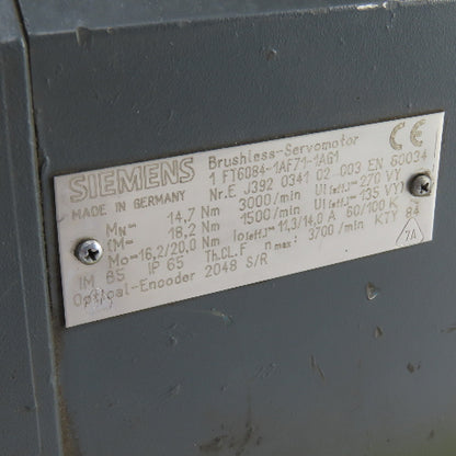 Siemens 1FT6086-1AF71-1AG1 18.2Nm Brushless Servo Motor 1500/3000RPM 270/135VY