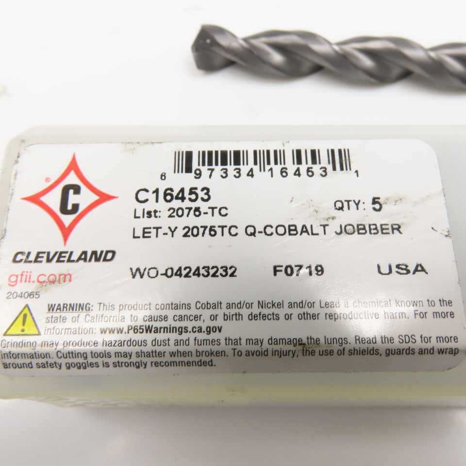 Cleveland C16453 Size"Y"Q-Cobalt Parabolic Jobber Lng Drill Bit HSCO 135° Lot/4