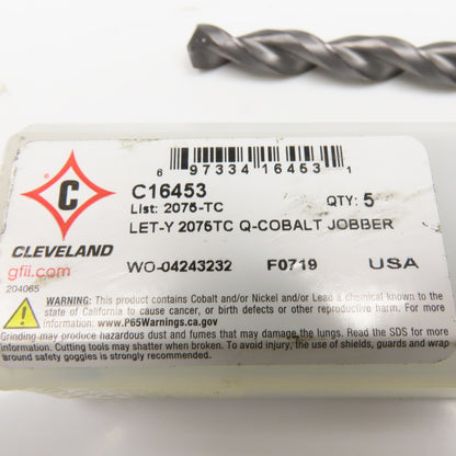Cleveland C16453 Size"Y"Q-Cobalt Parabolic Jobber Lng Drill Bit HSCO 135° Lot/4