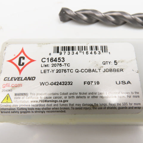 Cleveland C16453 Size"Y"Q-Cobalt Parabolic Jobber Lng Drill Bit HSCO 135° Lot/4