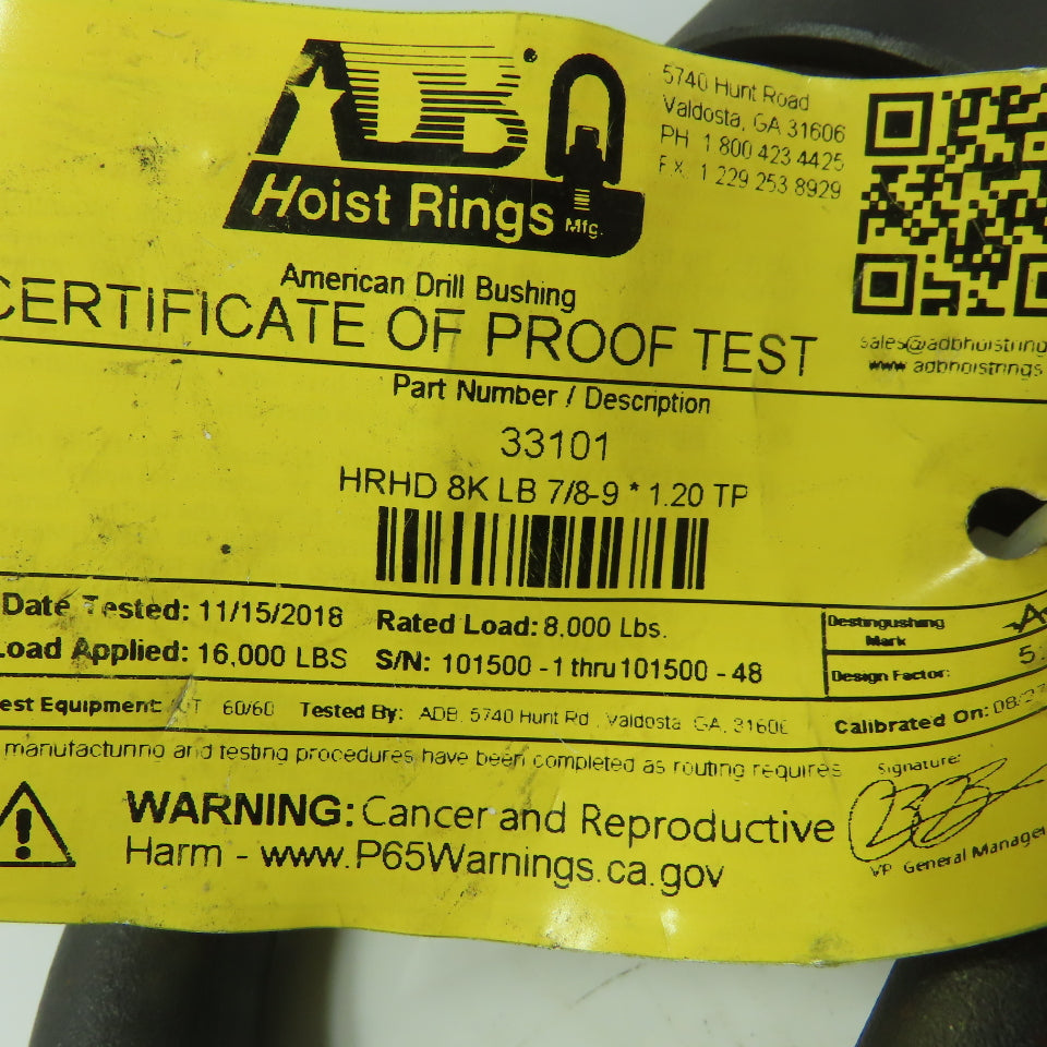 ADB 33101 Heavy Duty Hoist Ring 8000 lb. WLL 7/8-9