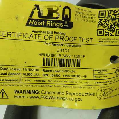 ADB 33101 Heavy Duty Hoist Ring 8000 lb. WLL 7/8-9